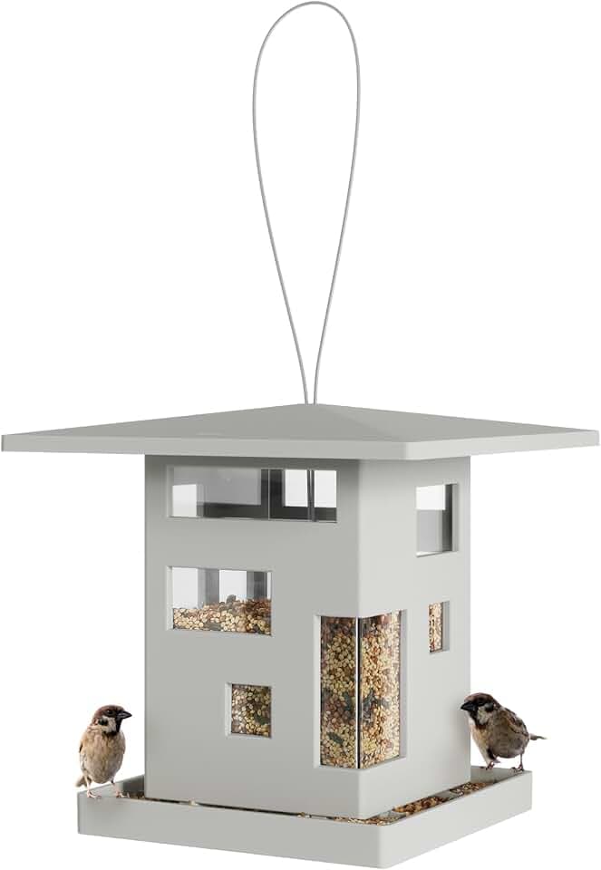 Umbra Bird Cafe Bird Feeder, Outdoor Hanging Seed Dispenser, Grey