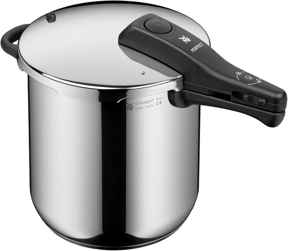 WMF Perfect One Pot Schnellkochtopf Induktion 8,5l, Dampfkochtopf, großes Kochsignal, 2 Kochstufen, abnehmbarer Deckelgriff, Cromargan Edelstahl
