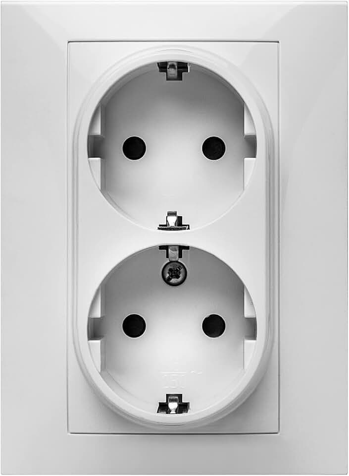 FAMATEL – Doppelsteckdose | Einbaudose | Serie Habitat 15 | Einfache Installation | Hohe Wasserdichte des Produkts | Kindersicherung | TT | 16A | 250V | Weiß, Talla Única