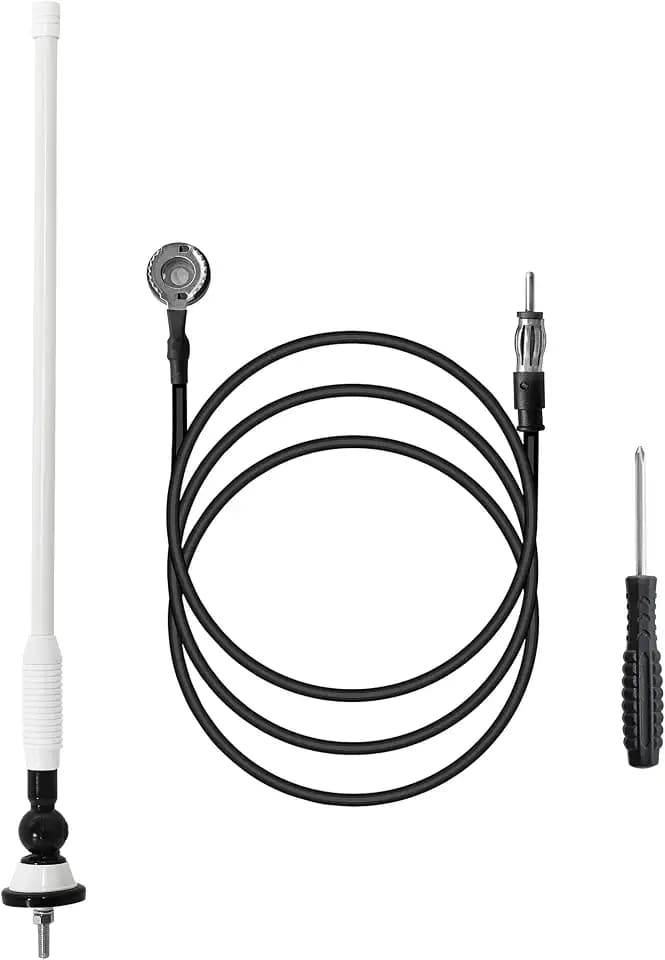 Anina 16 Inch Marine Trailer RV Radio Antenna Rubber Flexible Aerial Mast for Car Truck Boat ATV UTV Caravan Motorhome Motorcycle Radio FM/AM Reception Top Or Side Mount Rubber Antenna (White)