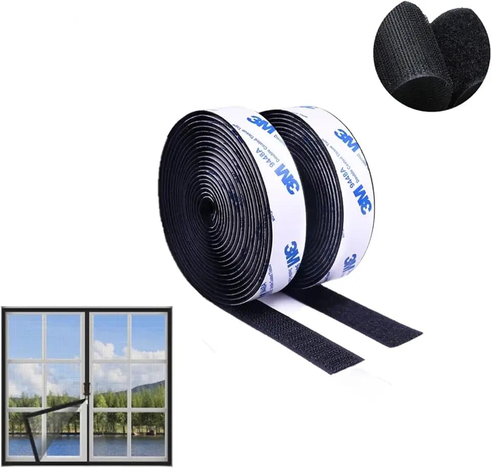 dellyy Klettband Selbstklebend, 5m*2cm Doppelseitig Klebepads für Fliegengitter, Klettband Selbstklebend extra stark Schwarz, Velcro Tape für Bildschirme, Böden, Wände