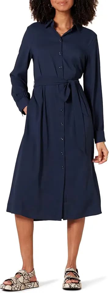 Amazon Essentials Damen Langärmliges Midi-Hemdkleid aus Georgette