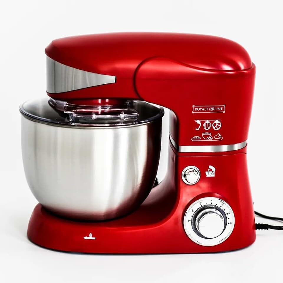 ROYALTY LINE, RLPKM1600-RED Multifunktions-Küchenmaschine 1600 W, Rot, 6-Liter-Edelstahlschüssel, 6 Geschwindigkeiten + Pulse-Funktion, Zubehör im Lieferumfang enthalten, ideal für Gebäck und Kochen
