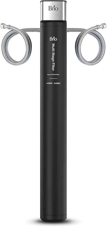 Brio 26" Under Sink Water Filter System for Kitchen & Bathroom Faucet | 3-Stage Single Housing 0.5 Micron Filters PFAS, Chlorine, Lead, Mercury+ | 25,000 Gallons/2 Years | NSF/ANSI 42 & 372 Certified