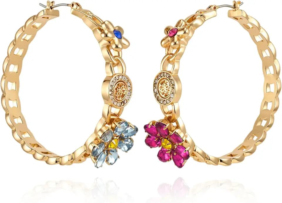 Guess Multi Stone Hoop Earrings, Goldtone