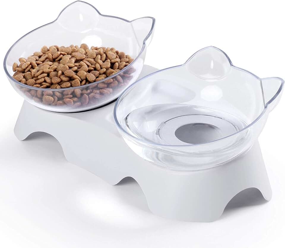 MILIFUN Cat Bowls, Cat Food Bowls Elevated Tilted, Anti Vomiting Kitty Bowl for Puppy and Bunny, Orthopedic for Indoor Cats.