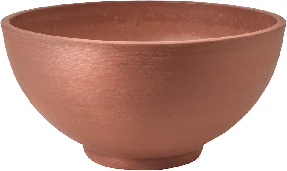 PSW Pot Collection 12x6 inch Plastic/Stone/Wood Composite Square Planter – No Drainage Hole (Drillable), Simplicity Bowl, Terra Cotta Color