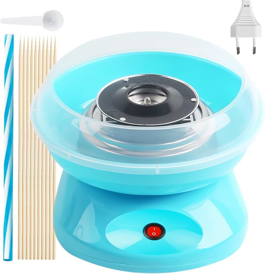 Zuckerwattemaschine Für Zuhause, Retro Cotton Candy Machine 450 W, Zuckerwatte Maschine, Zuckerwattemaschinen Für Zuhause Mit Messlöffel, Bonbonstäbchen Aus Kunststoff, Zehn Stöcke (Blau)