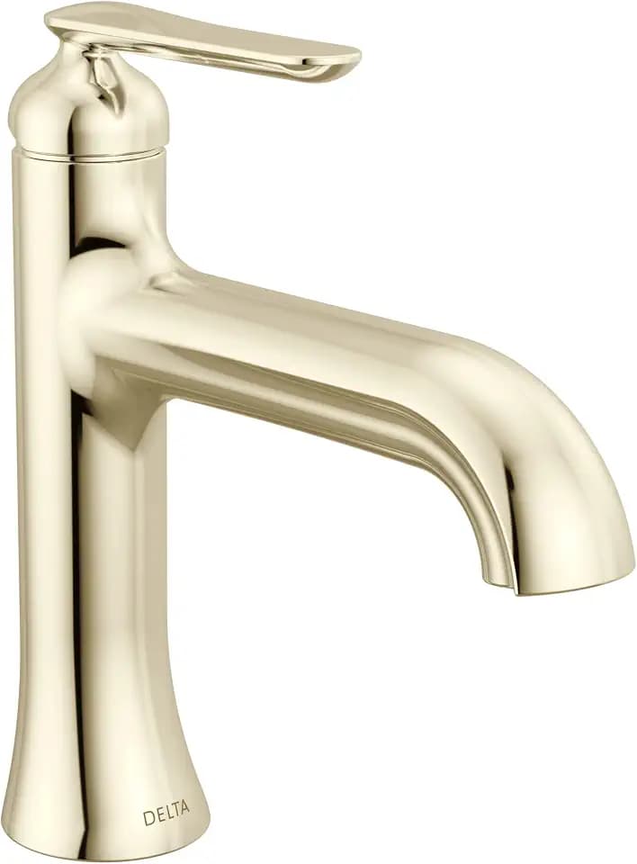 Delta Bonacci Polished Nickel Bathroom Faucet 1 Hole, Single Hole Bathroom Sink Faucet for Vanity, Metal Push-Pop Drain Assembly, Lumicoat Polished Nickel 545-PN-PR-DST