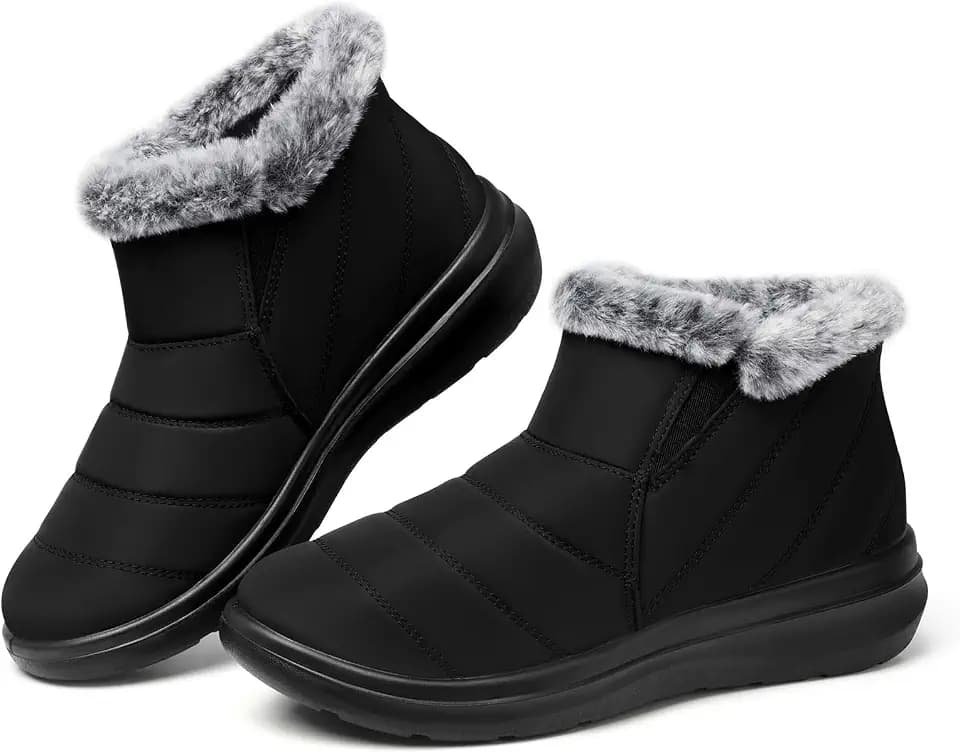 SHIBEVER Winter Snow Boots for Women: Slip On Ankle Fur Lined Warm Boot