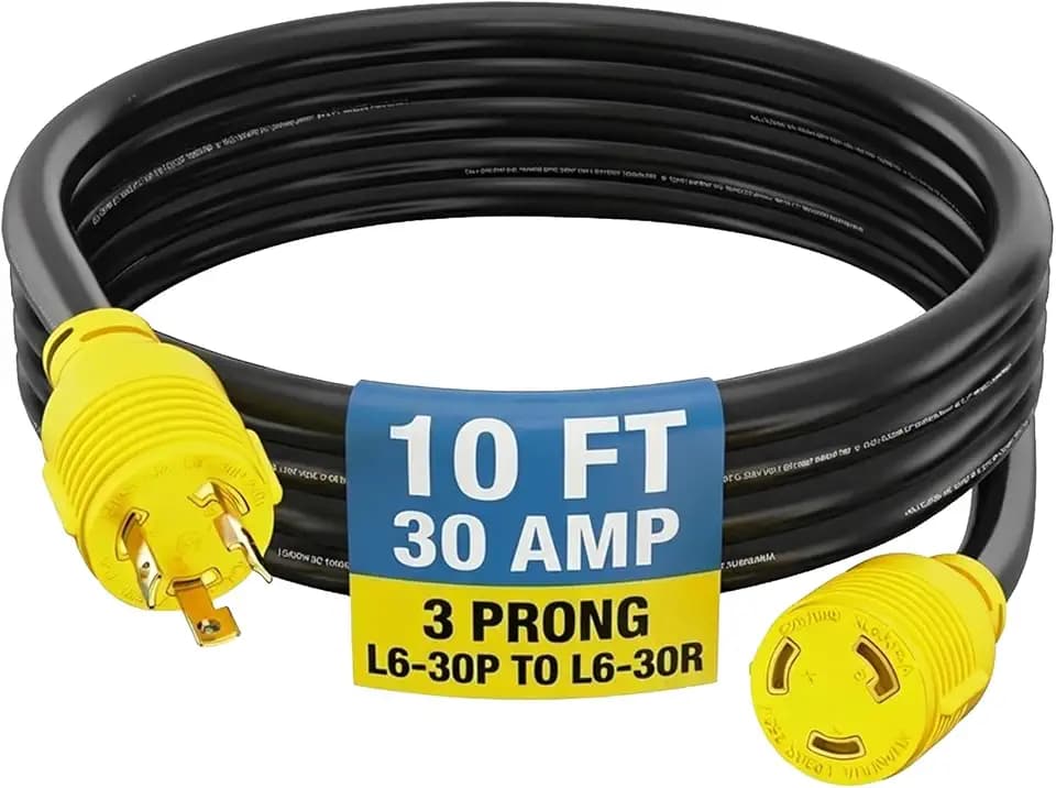 30 Amp Generator Cord, L6-30 Extension Cord, 10 Feet, 30amp, 250 Volt