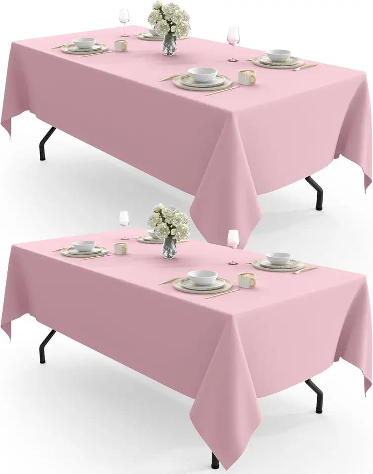 Pureegg Polyester Tablecloth 60" x 102" Reusable Washable 2 Pack Pink