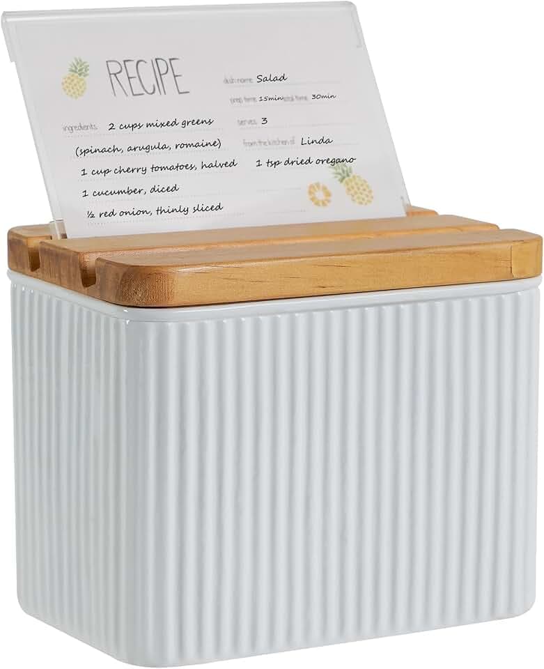 Vertical Stripe Embossed Recipe Box with 4x6 Cards & Dividers