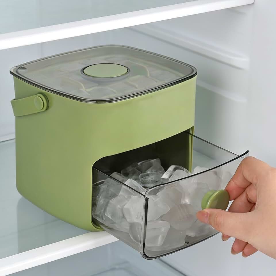 Eiswürfelbereiter DMJJSD Easy Press Ice Maker Maschine Theken-Release Alle Eiswürfel in Einer Sekunde, 48 Eiswürfelform Aufbewahrungsbox mit Griff, Eiszange & Korb, Eismaschinen für Zuhause/Büro/Bar