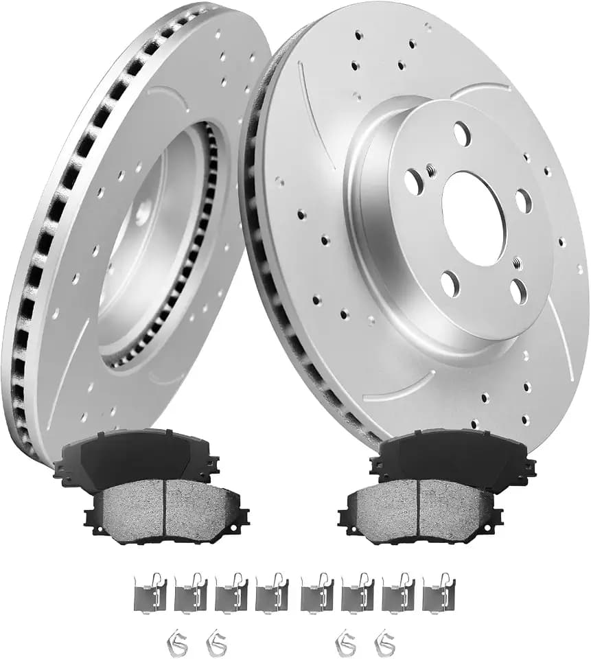 MOTOREVO Front Brake Kit for Corolla [2009-2019] Geomet Coated Drilled & Slotted Brake Rotors [Corolla 2009-2018 ALL Models; 2019 Only for 1.8L Not 2.0L] High-Performance 275mm(10.8in) Brake Discs