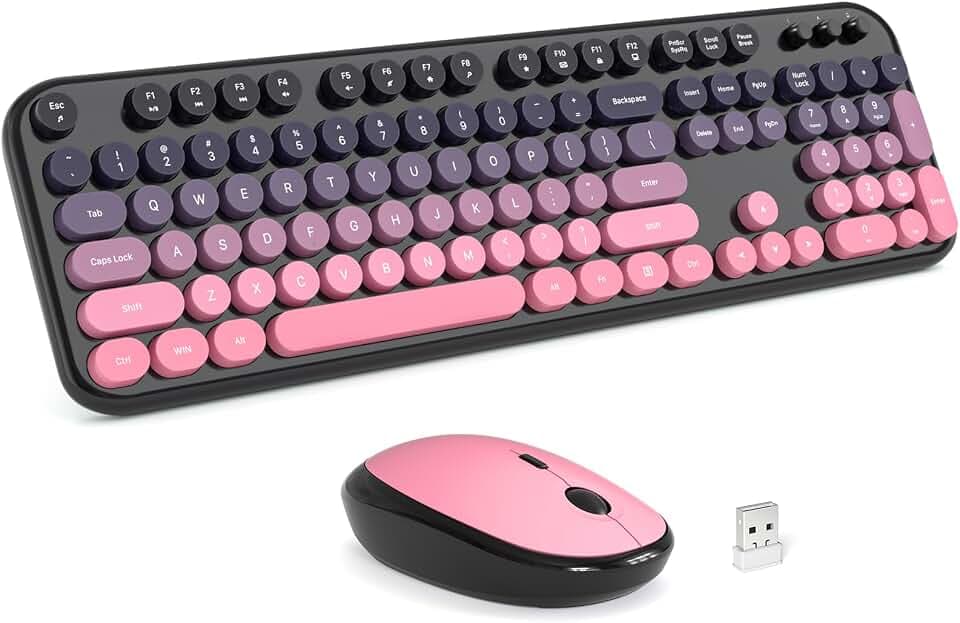 MOFII Wireless Keyboard and Mouse Combo - Rose-Pink Gradient Full-Sized Plug and Play Colorful Computer Keyboards - 104 Keys Round Keycap USB 2.4G Cute Keyboard for Windows/Laptop/Mac/Desktop/PC