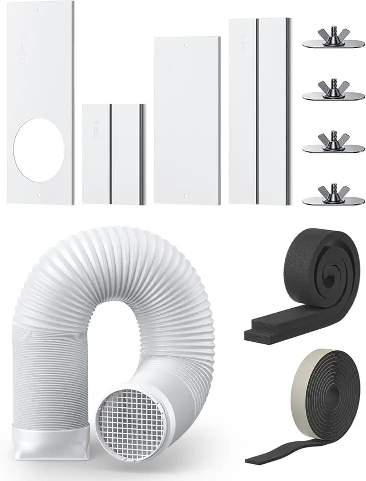 DREO Adjustable Portable Air Conditioner Window Vent Kit with 5.9 Inch Exhaust Duct, Upgraded Seamless Window Panel Kit for Sliding Windows, Doors