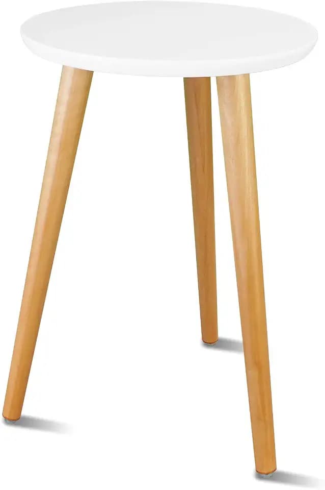 Uneedem Wood Mid Century Plant Stand for Indoor Plants, Modern Table, Tall Holder for Flower Pots, Small Round Side/End Table(A2 White, High: 16.5")