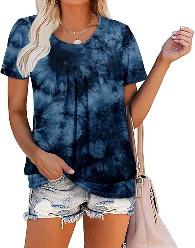 ZOLUCKY Womens Casual Short Sleeve Tunic Tops Scoop Neck T Shirts Summer Loose Fit Tunics
