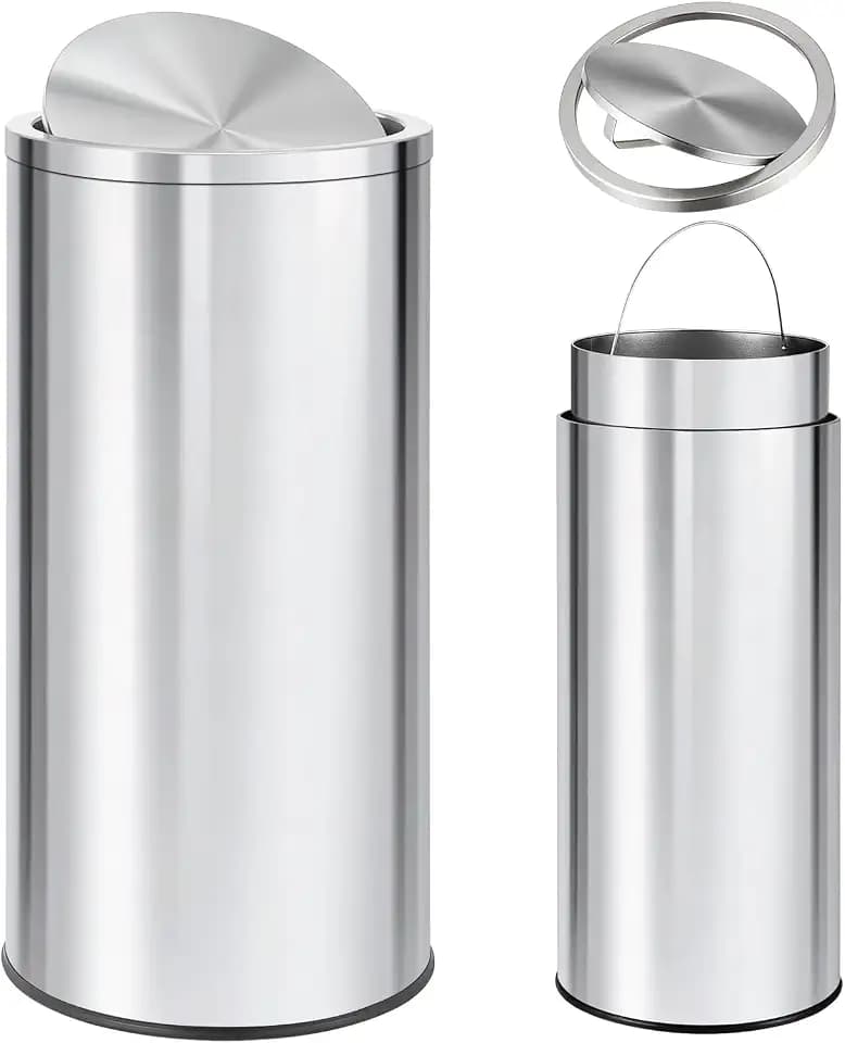 70L/18.5 Gal Stainless Steel Kitchen Trash Can, Tall Commercial Swing Top Garbage can, Large Waste Bin with Flipping Lid & Removable Inner Bucket for Kitchen, Office, Bedroom, Restaurant