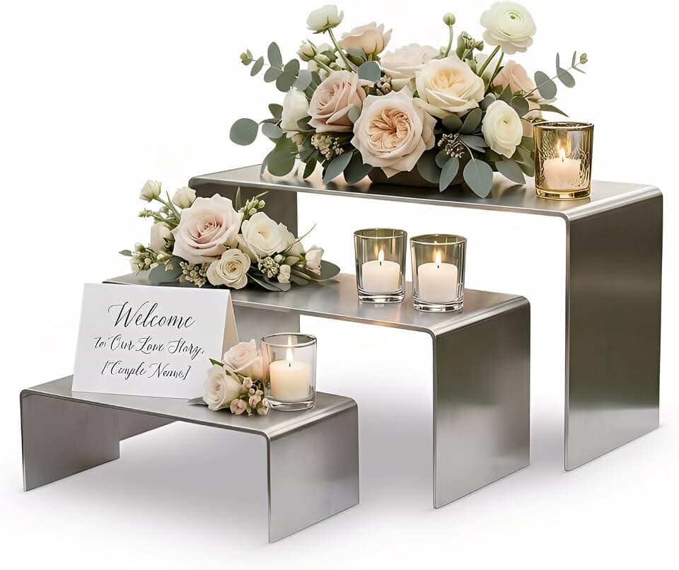Display Stand Risers 3 Pcs, Stainless Steel - Brushed Nickel