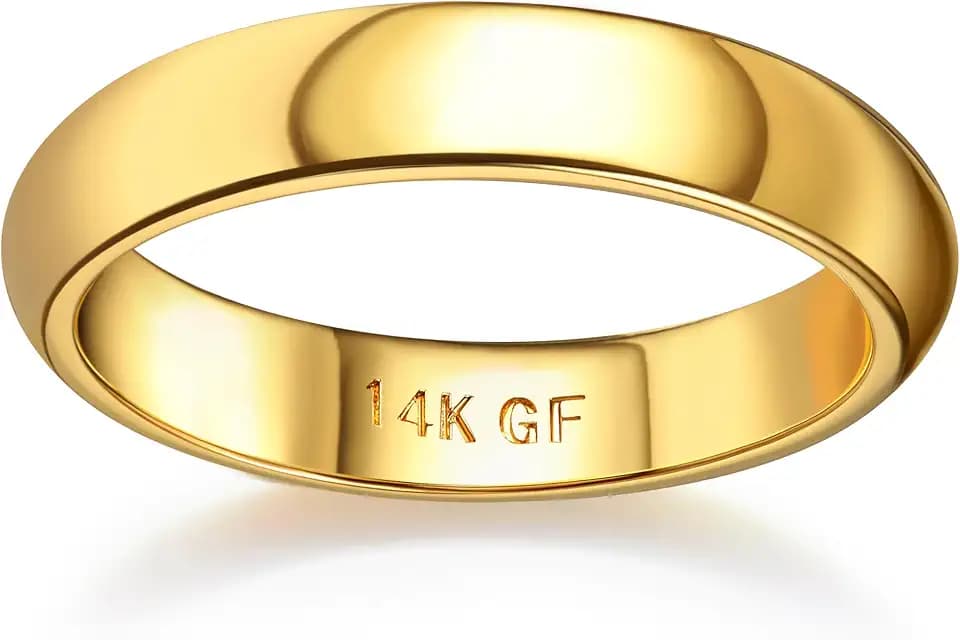 Florideco 14K Gold Filled Ring for Women Men Thick Thin Pinky Thumb Ring Wedding Band Ring Non Tarnish Plain Domed Comfort Fit Size 6 to 10