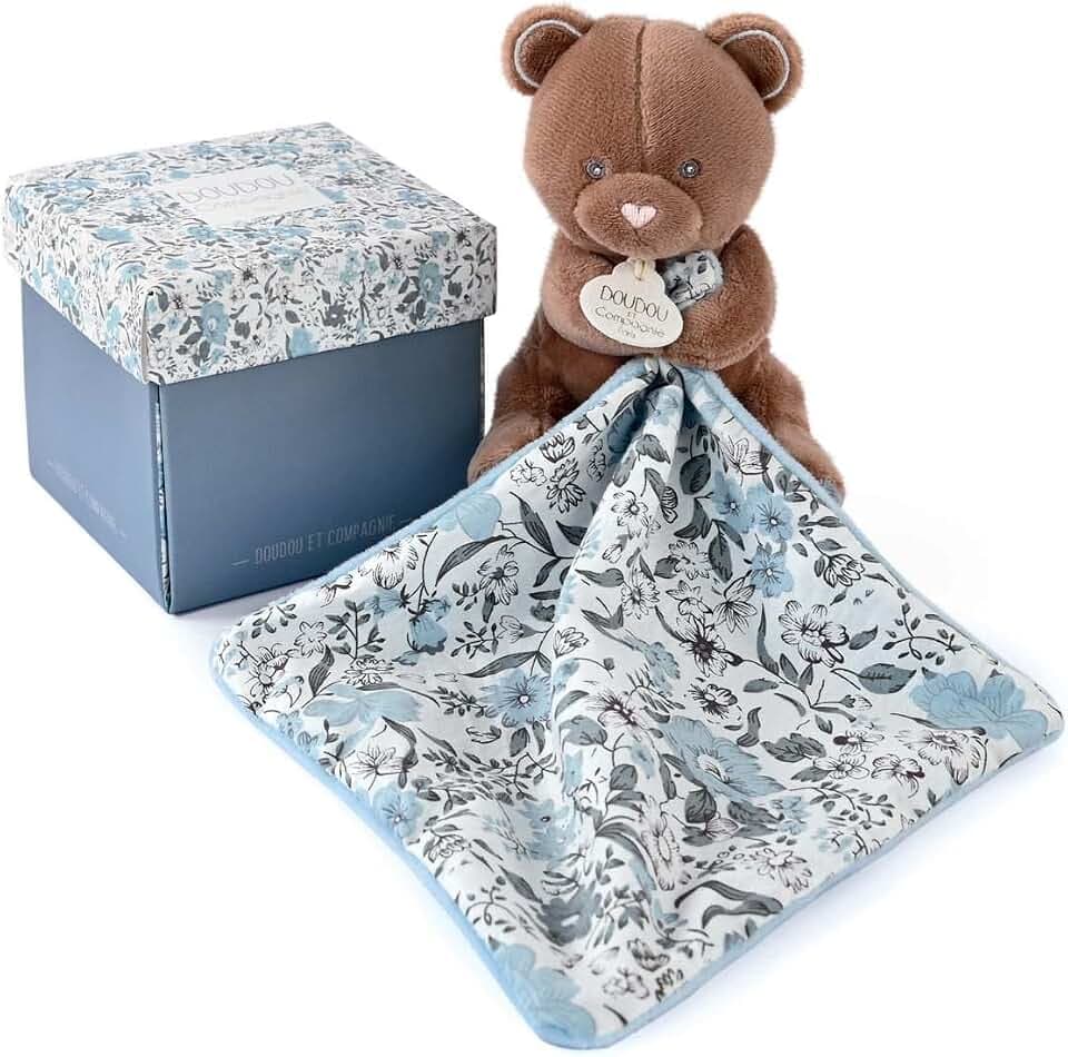 Doudou et Compagnie Vice Versa Plüschtier, Bär, Braun, 12 cm, mit Kuscheltier, Boh'aime-Kollektion, ab der Geburt, schöne Geschenkbox mit Blume, inklusive Kuscheltier, Geschenkidee für Babys, DC4019