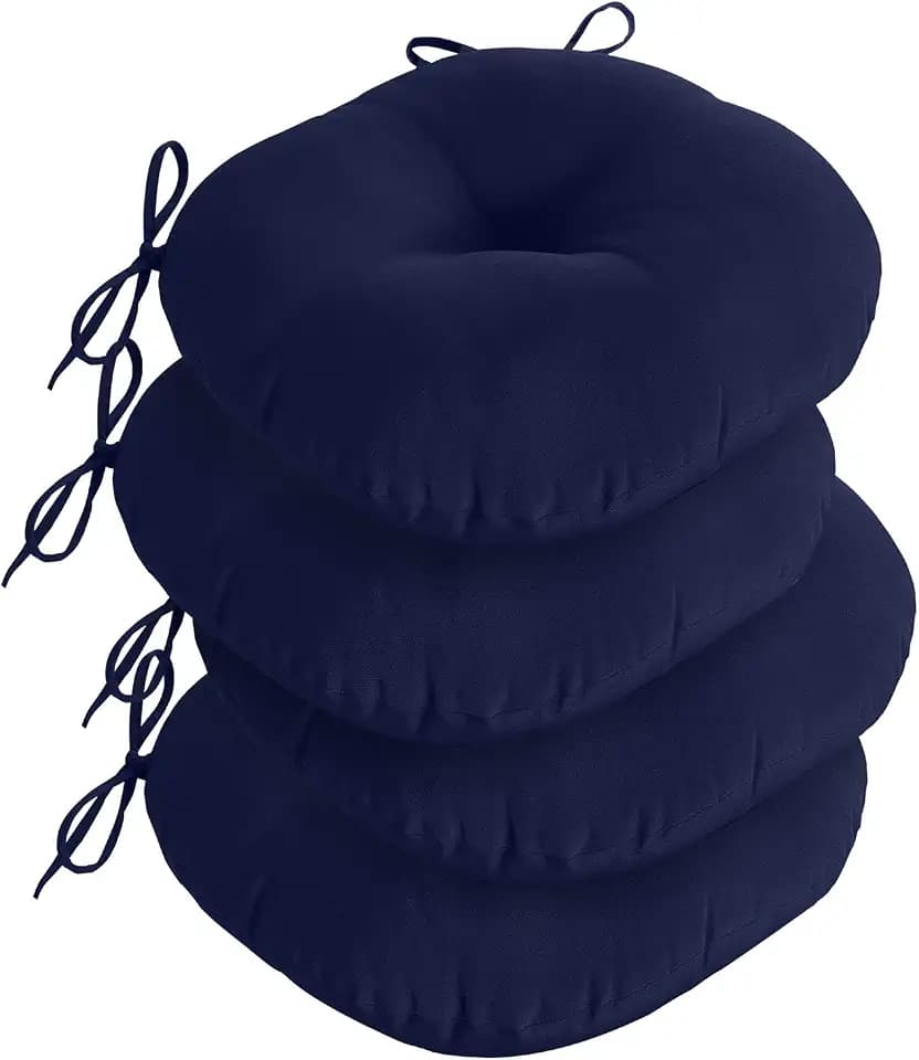 downluxe Bistro Chair Cushions for Patio Furniture, Water-Resistant Round Outdoor Chair Cushions Set of 4 with Non-Slip Ties, 15" x 15", Navy