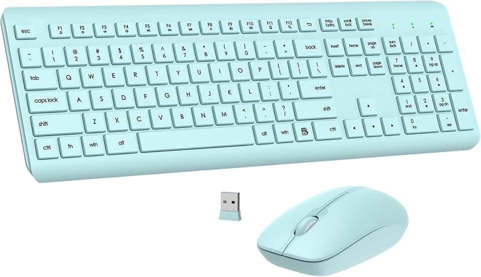 Wireless Keyboard and Mouse Combo, Full Size Silent Ergonomic Keyboard and Mouse, Long Battery Life, Optical Mouse, 2.4G Lag-Free Cordless Mice Keyboard for Computer, Mac, Laptop, PC, Windows(Green)