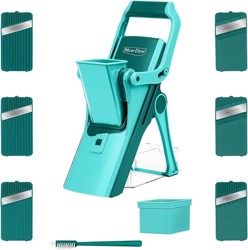 Genius Gemüseschneider Nicer Dicer Mando 12tlg., Gemüsehobel, Gemüse Schneider, Gurkenhobel, Mandoline Vegetable Chopper mit 6 austauschbaren Klingen, Küchenhobel für Scheiben Julienne Streifen