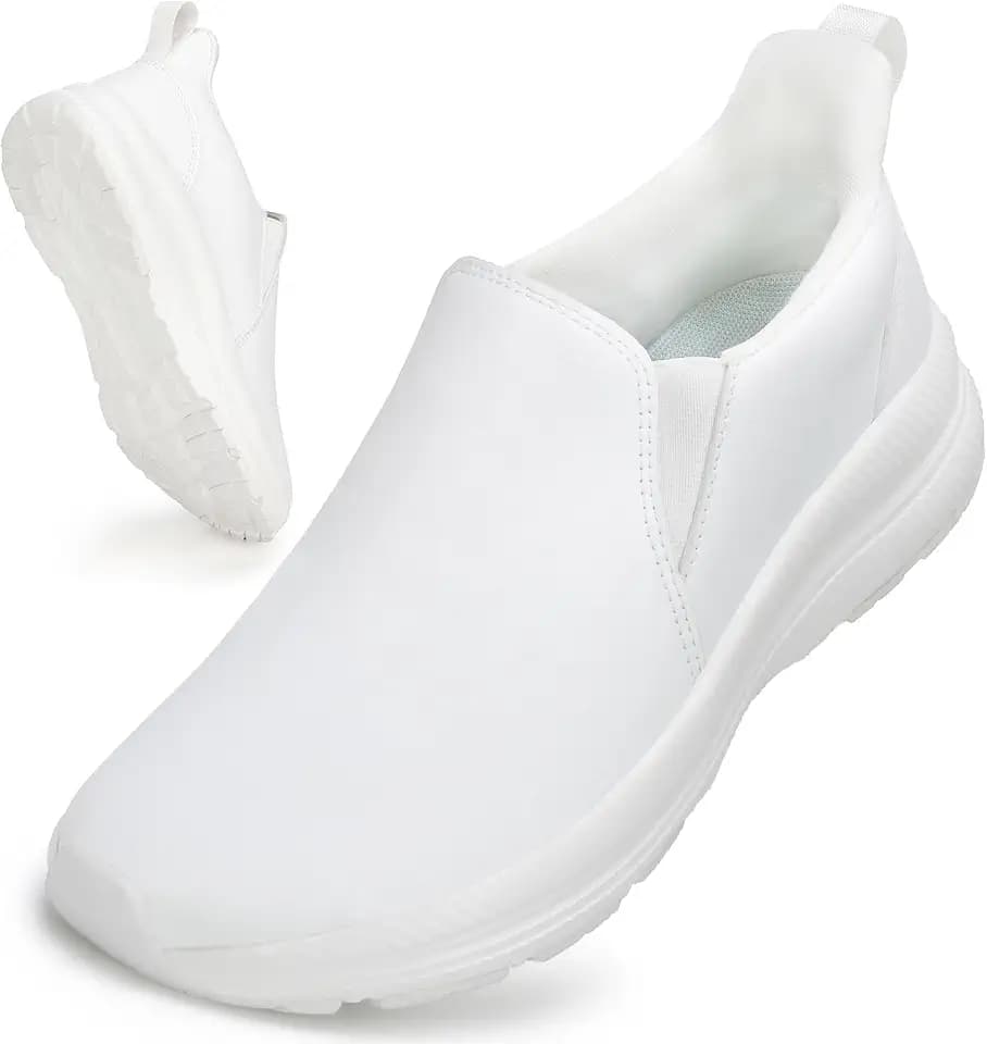 ZOVE Wide Toe Box Shoes Women Wide Width Waterproof Leather Hands Free Nursing Sneakers Ultra Light Extra Wide Walking Sneakers Non-Slip Chef Diabetes Nurse Work Shoes