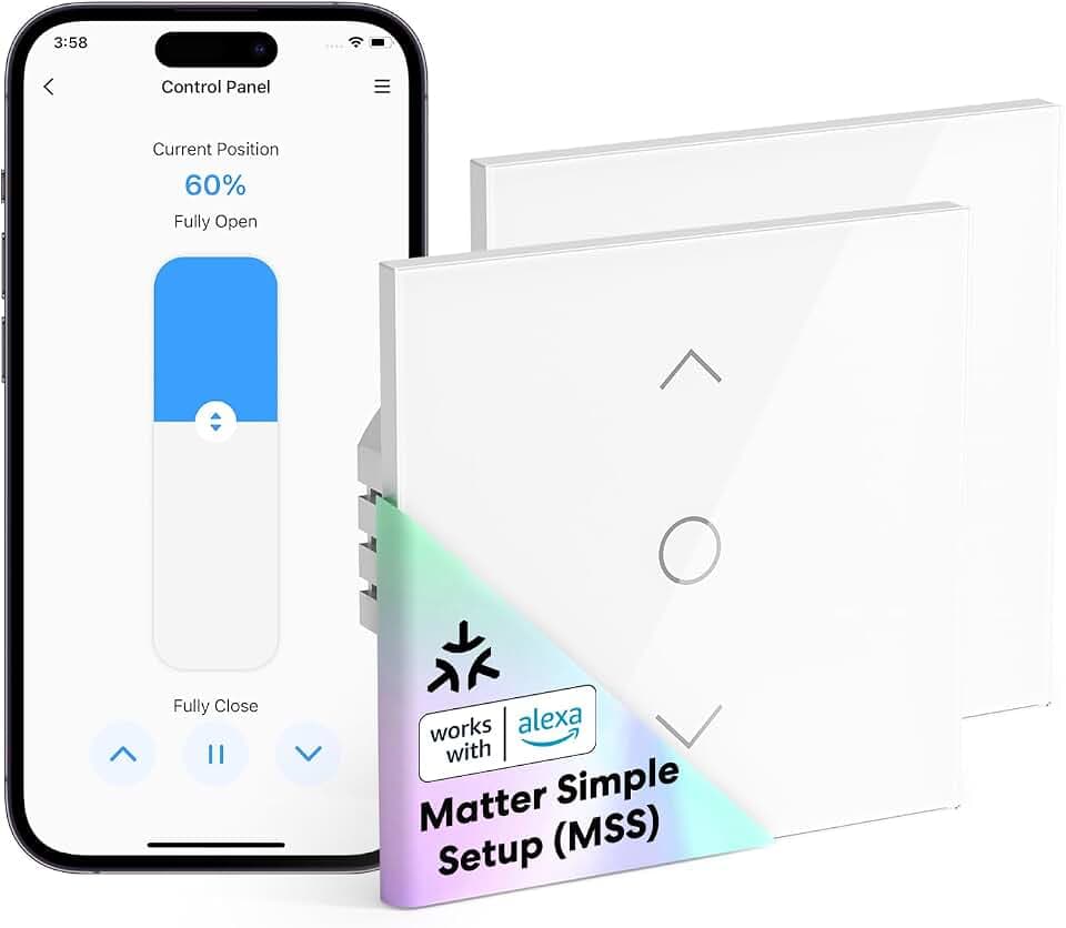 meross Matter Rolladenschalter Smart 80x80mm, WLAN Rolladen Schalter mit Zeitschaltuhr für Rollläden, Jalousien, Markisen, kompatibel mit Alexa, Apple HomeKit und Google Home, 2pcs