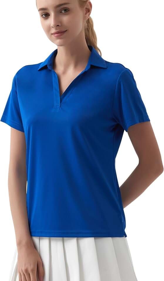 Idtswch Poloshirt Damen Kurzarm UPF 50+ Dry Fit Leichtes Atmungsaktives V-Neck Regular Fit Mit Seitenschlitzen Für Business & Freizeit