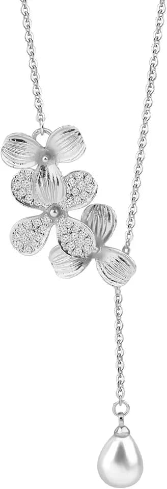 Orchid Flower Necklace with Teardrop Pearl Wedding Jewelry Bridesmaids Gifts