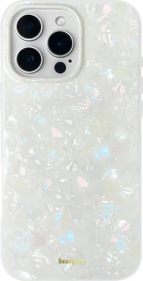 SCORPIFY for iPhone 16 Pro Max Case [Compatible with MagSafe] with Colorful Pearl Iridescent Design, Cute Clear Magnetic Phone Cover for Women Girls and Men, Bumper with Mother of Pearl Shell Pattern