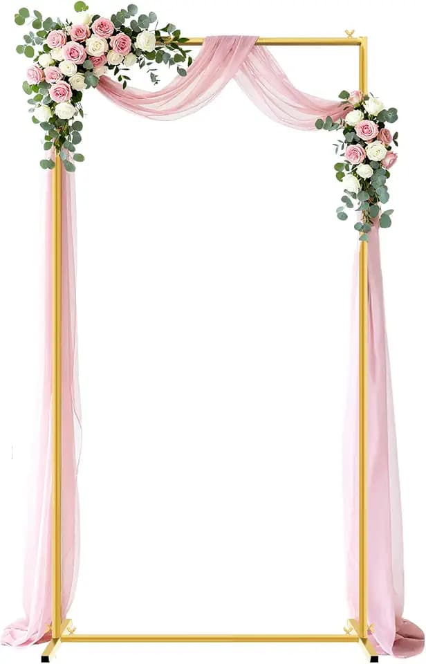 Gold Wedding Arch Backdrop Stand, 6.6 * 3.3FT Square Backdrop Stand Balloon Flower Metal Frame for Ceremony, Anniversary, Party, Birthday,Baby Shower Photo Booth Decoration