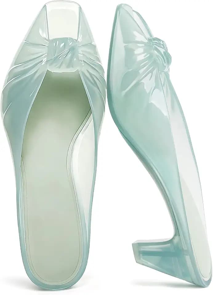 KISSASA Jelly Sandals for Women Peep Toe Kitten Heel Jelly Mule Shoes