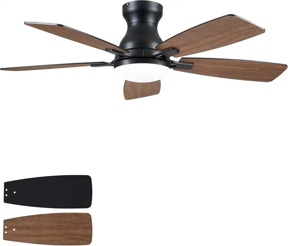 NKPU 42 Inch Low Profile Ceiling Fans with Lights, Brown