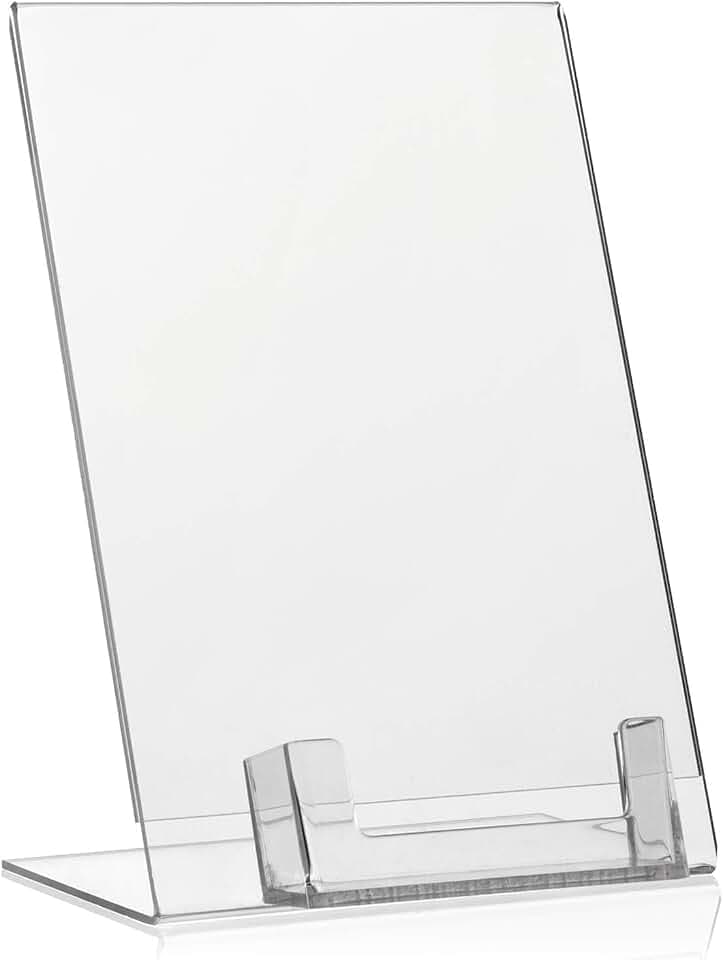 DIN A5 Werbeaufsteller, L-Ständer, L-Aufsteller mit extra Visitenkartenhalter als Tischaufsteller aus original PLEXIGLAS