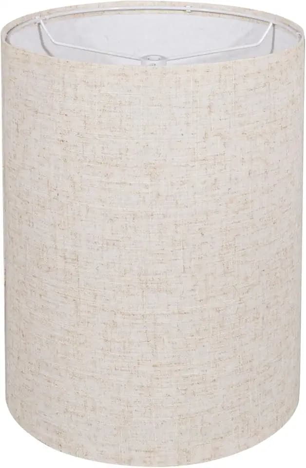 Tall Drum Lamp Shade for Table Lamps, Floor Lamp, Cloth Lampshade 10" Top X 10" Bottom X 13" High, Beige Large Line Fabric, Easy Assembly