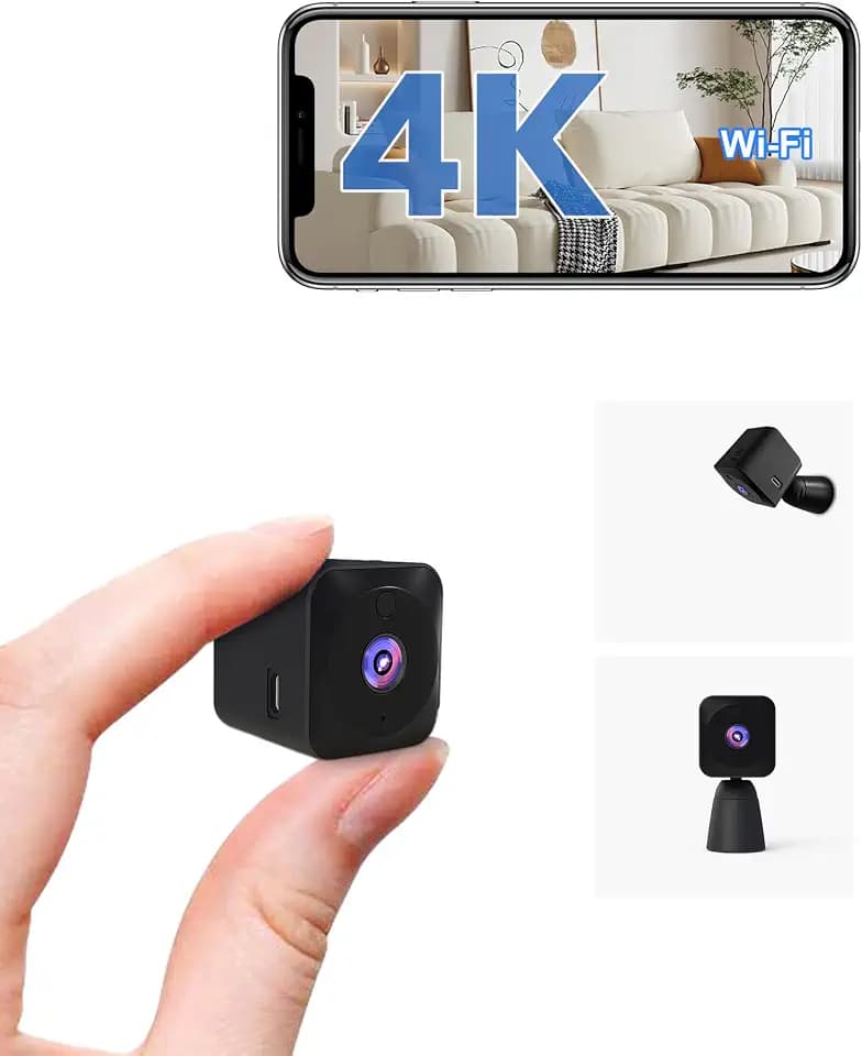 AOBOCAM HD Mini Camera for Indoor Security with App Control Motion Detection & Night Vision Wireless WiFi Rechargeable Pet Camera for Home/Office 24/7 Cycle Save (Dark Black-4K)