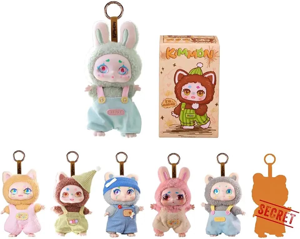 KIMMON Blind Box Plüschfigur zum Sammeln, Serie I'm MIMON, bewegliche Tiere mit Charm, Limitierte Designs, 15–18 cm, 1 Stück zufällig (Muss 920D00358)