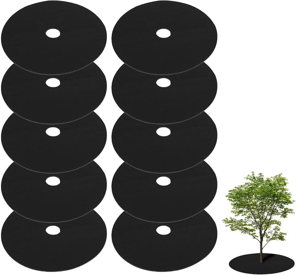 TezhiIe 10 PCS Non Woven Tree Rings, Round 24.4 Inches Base Weed Barrier Fabric Cover, Degradable & Reusable Tree Mulch Rings for Landscaping Weed Control Root Protection