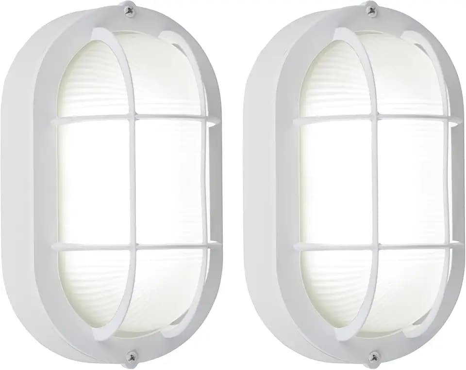 GRUENLICH LED Bulkhead Light, 8.5" Oval Aluminum, 5000K, White, 2 Pack