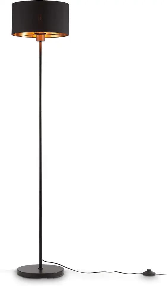 B.K.Licht - Stehlampe Vintage mit Fußtaster, Lampenschirm aus Stoff, E27 Fassung, max. 40 Watt, Leselampe, Deko Wohnzimmer, Lampe, Deckenfluter, Standleuchte, Industrial, 30x141,5 cm, Schwarz-Gold