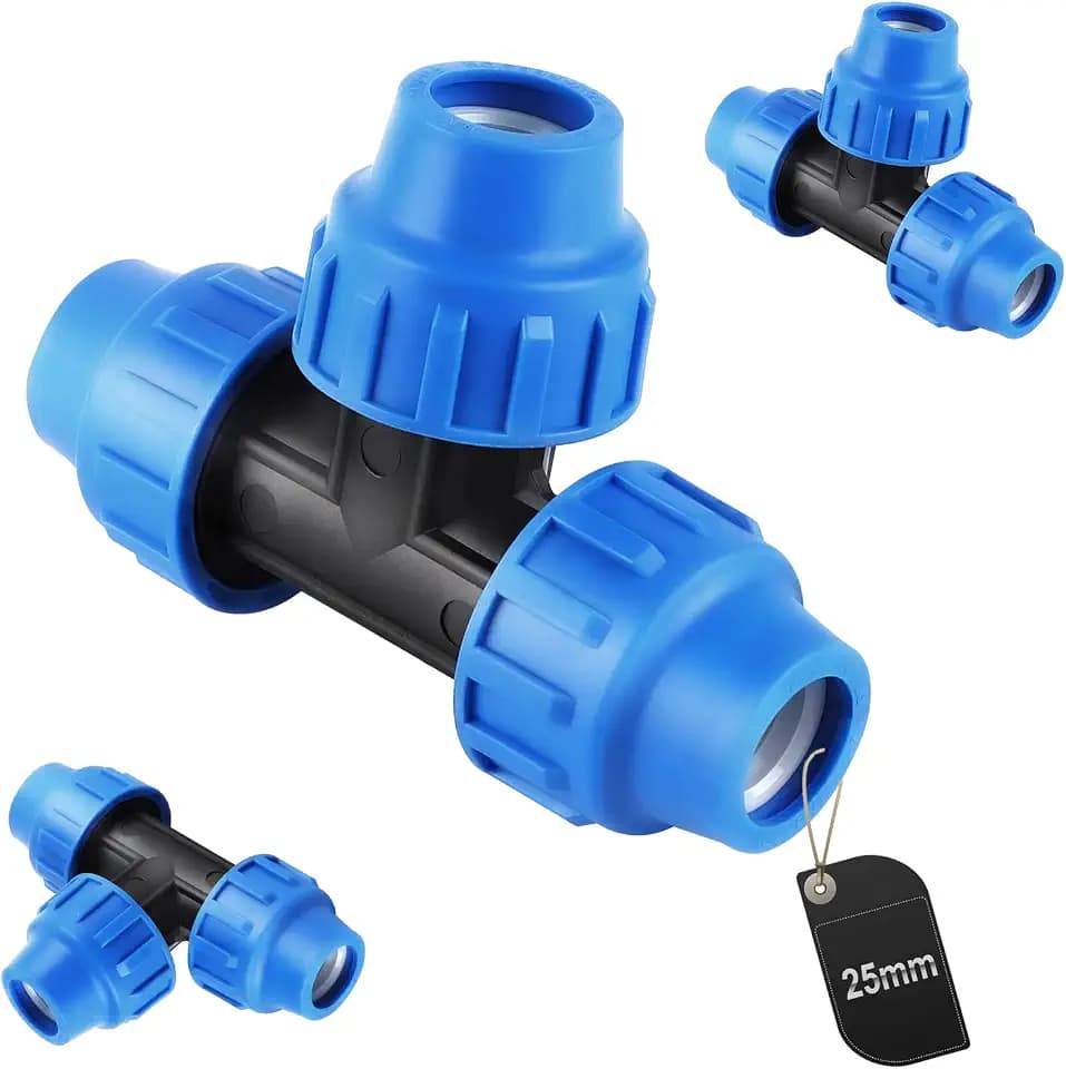 SWAWIS PP-Fitting Verschraubung für PE Rohr 25mm PE Rohr Verschraubung PP T-Stück Kunststoff Kupplung Blau, 3 Stück