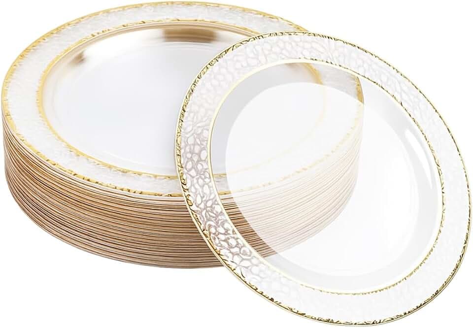 MATANA 20 Plastikteller mit Goldrand, Partyteller Mehrweg 26cm