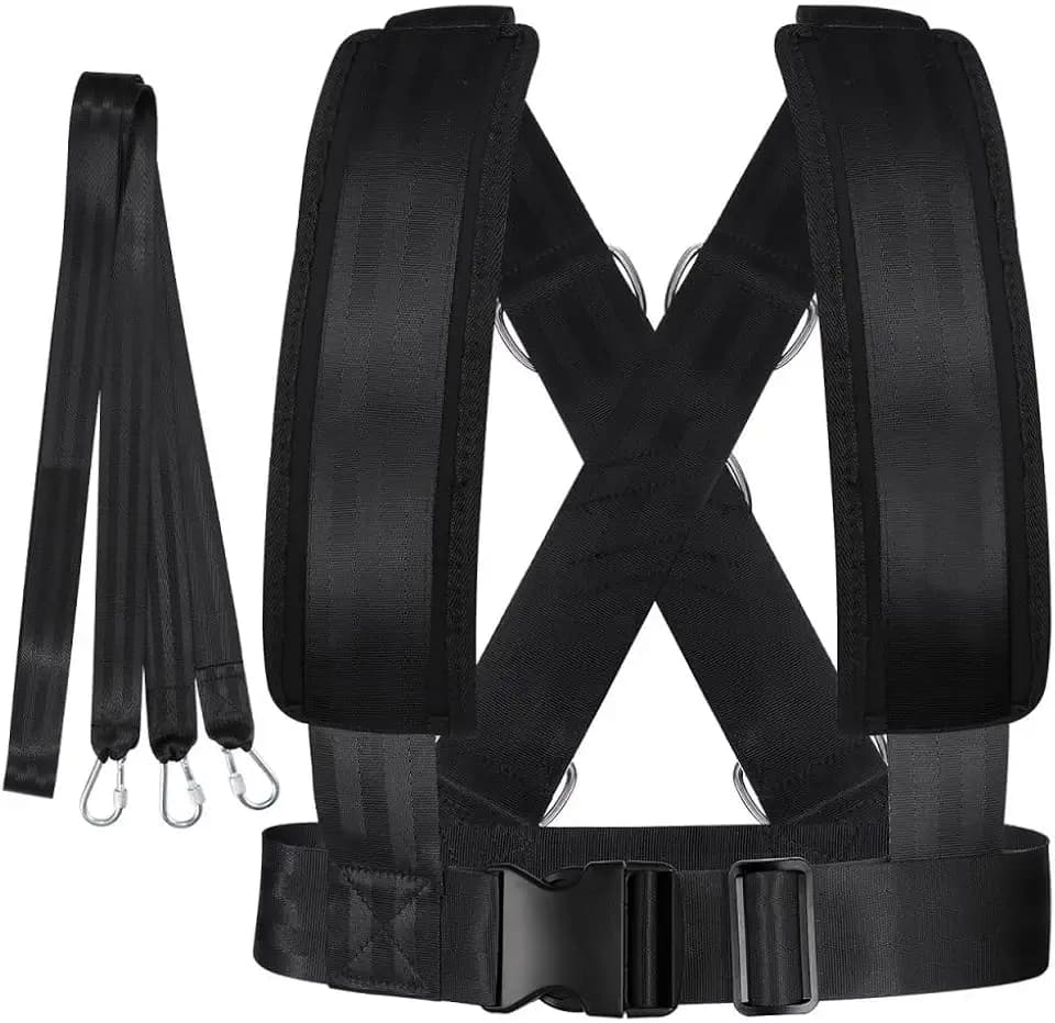 Adjustable Sled Harness - with Resistance Band for Strength and Fitness Training Padded Shoulder Straps and Waist Belt for Workout Sled Pulling Durable Neoprene and Polyester Vest