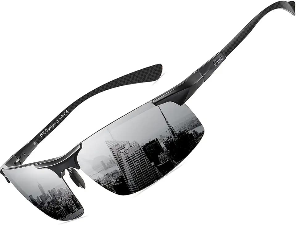 DUCO Herren Polarisierte Sonnenbrille mit Metallrahmen und Kohlefaser Brille Beine Männer Sonnenbrillen Sportbrille Fahrerbrille UV400 CAT 3 8277