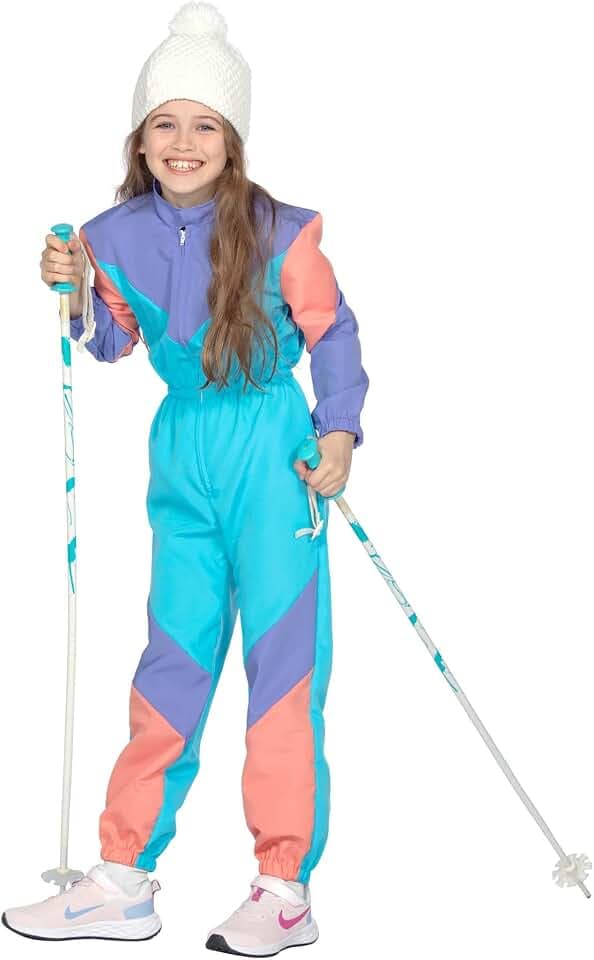 WILBERS & WILBERS 3210 - Retro Skianzug mit 80er Jahre Print, für Mädchen und Jungen, Skioverall, Schneeanzug, Karneval
